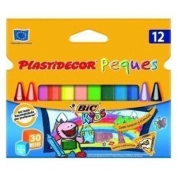 Bic Kids Plastidecor Peques Caixa com 12 lápis de cera triangulares - Ideal para crianças pequenas - Textura macia - Não mancha