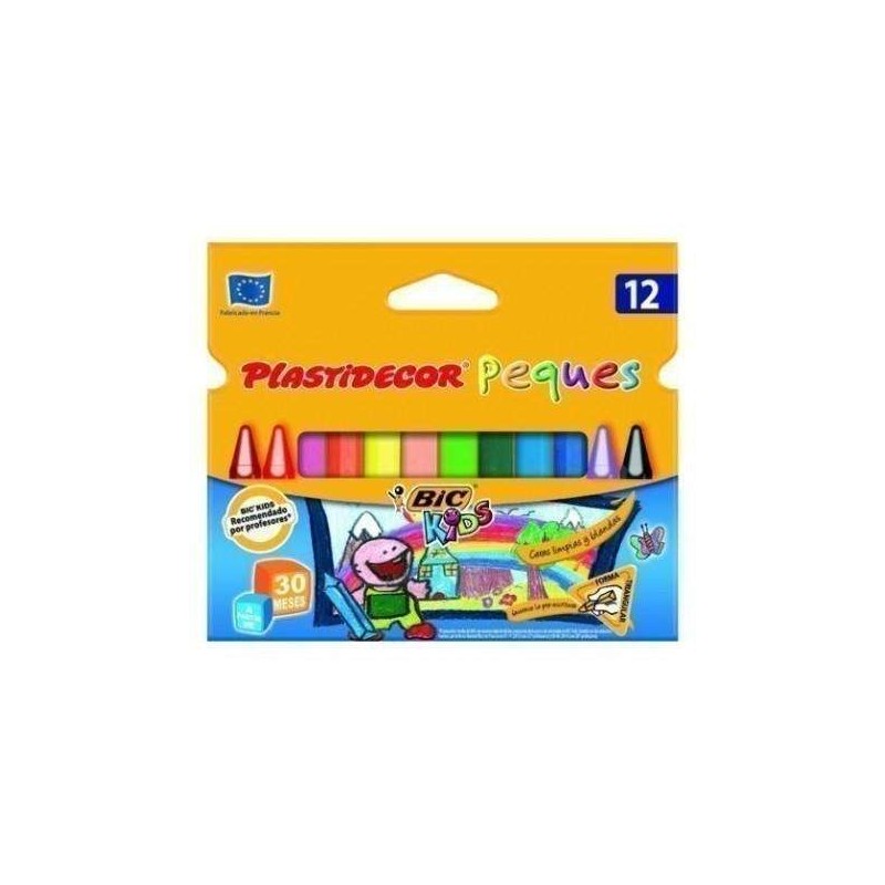 Bic Kids Plastidecor Peques Caixa com 12 lápis de cera triangulares - Ideal para crianças pequenas - Textura macia - Não mancha