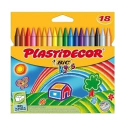 Bic Kids Plastidecor Boîte de 18 Crayons Cire - Extra résistants - Faciles à tailler - Ne tachent pas