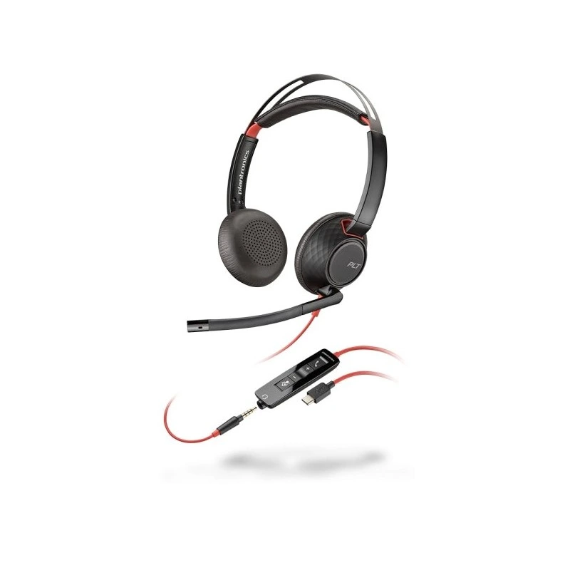Auscultadores HP Poly Blackwire 5220 USB-C com microfone - Cancelamento de ruído - Arco de metal acolchoado