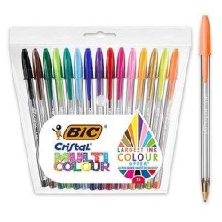 Bic Cristal Multicolour Pack de 15 Stylos à Bille - Pointe 1.6mm - Trait 0.42mm - Encre à Base d'Huile - Couleurs Assorties