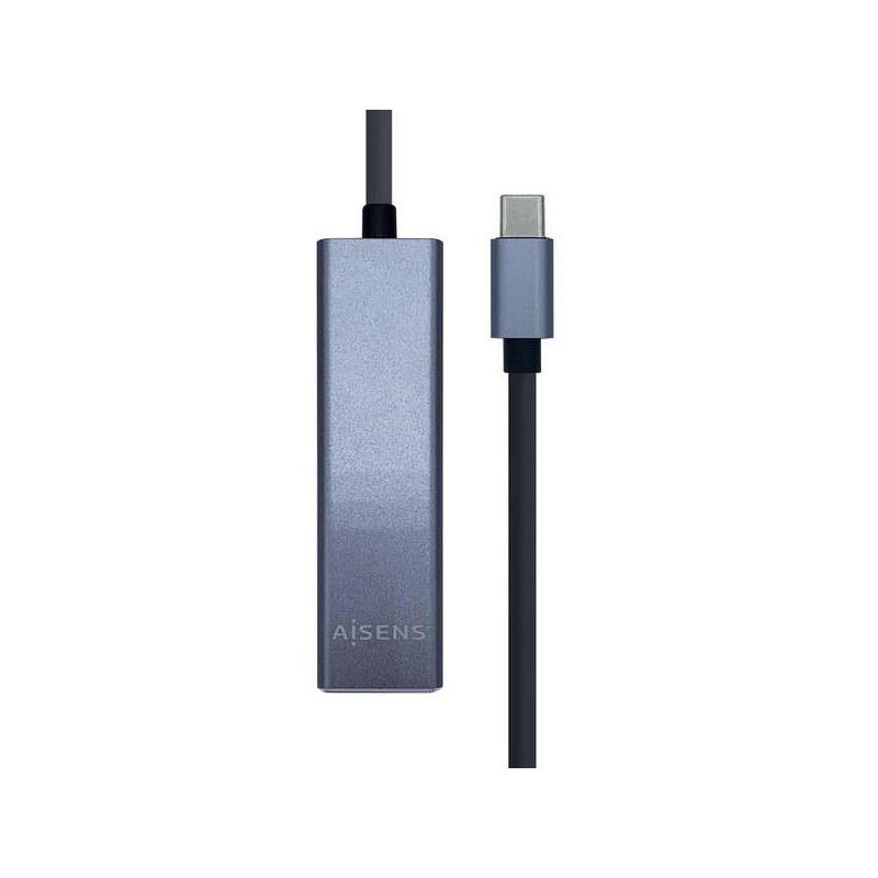 Aisens Conversor USB3.1 GEN1 USB-C a Ethernet GIGABIT 10/100/1000 MBPS + HUB 3xUSB3.0 - 15cm - Color Gris