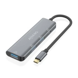 Hub Aisens USB 3.2 GEN1 5G USB-C - USB-C/M-1xUSB-C/H-3xUSB-A/H - 15cm - Cor Cinzenta