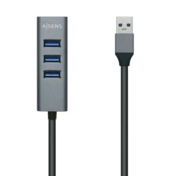 Hub USB 3.0 de alumínio Aisens - Tipo A Macho para 4xTipo A Fêmea - 10cm