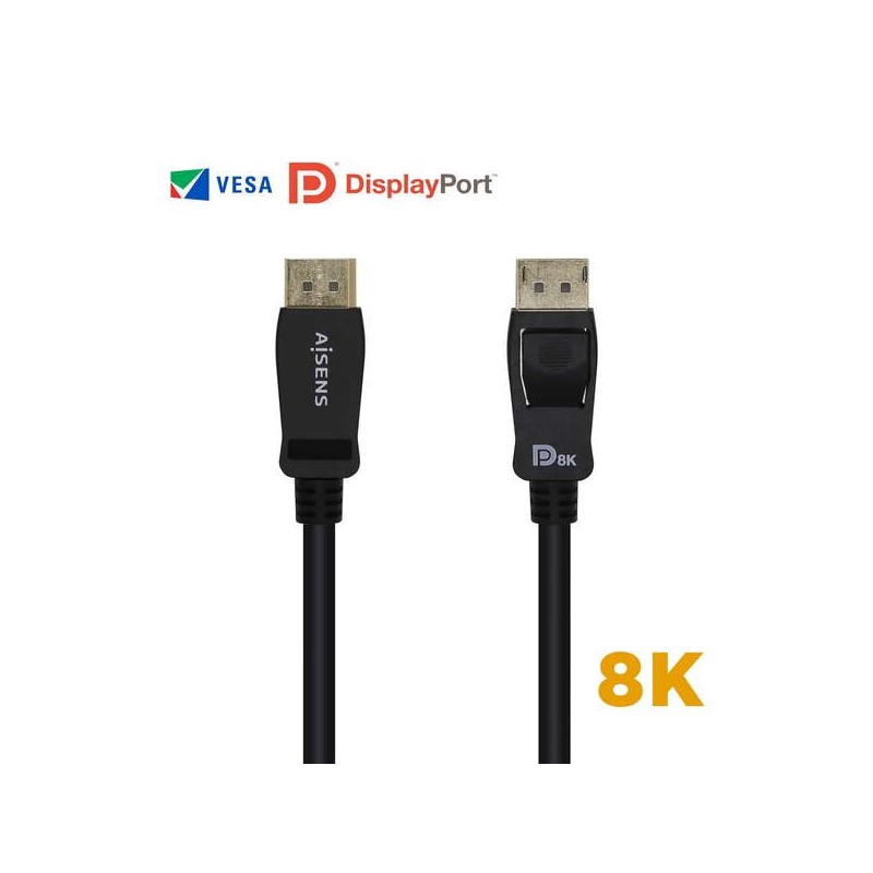Cabo Displayport Certificado Aisens V1.4 8K@60hz - DP/M-DP/M - 2,0m - Cor Preta