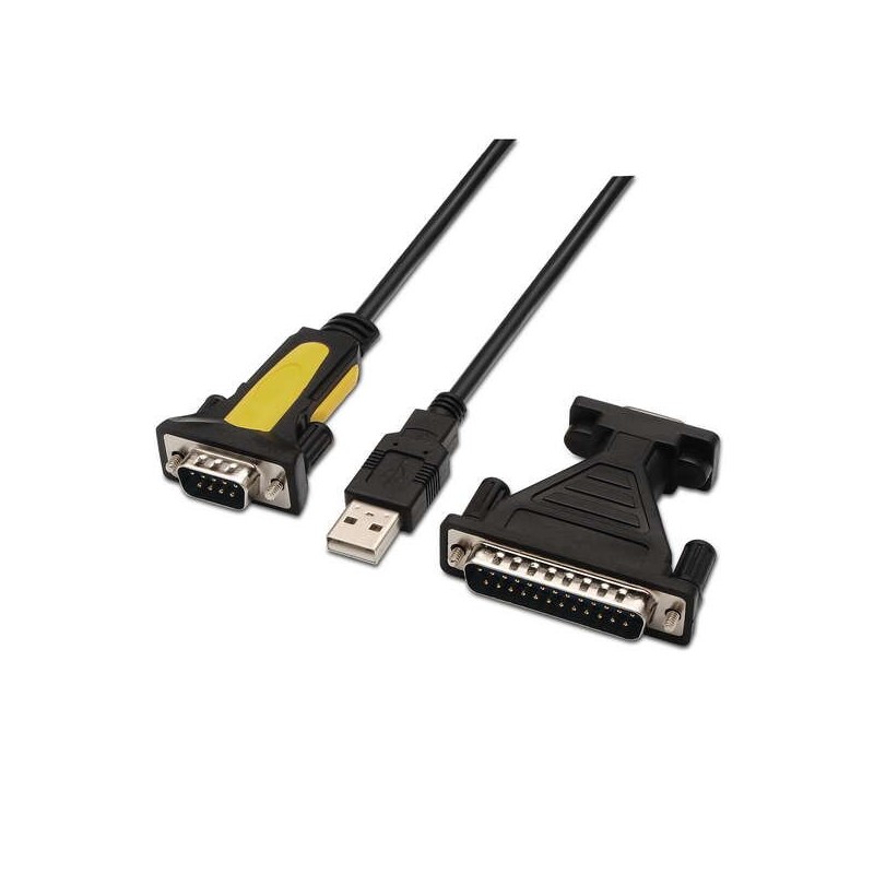 Convertisseur USB vers série Aisens - Type A mâle vers RS232 DB9/M DB25/M - 1,8 m - Couleur noire