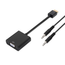 Conversor Aisens HDMI para SVGA+Áudio - HDMI A Macho-SVGA Fêmea+JACK 3.5/H - 10 cm+1.0m - Cor Preta