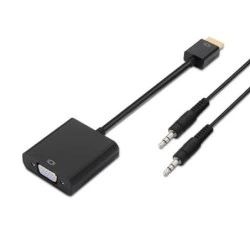 Conversor Aisens HDMI para SVGA+Áudio - HDMI A Macho-SVGA Fêmea+JACK 3.5/H - 10 cm+1.0m - Cor Preta