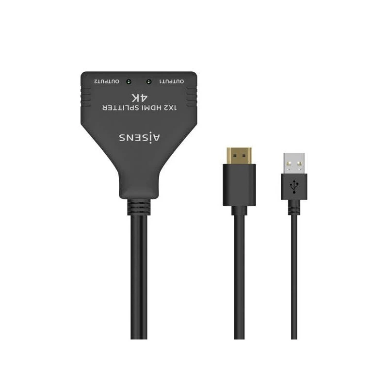 Duplicador HDMI Aisens 4K@30HZ 1×2 com alimentação USB e cabo - 30cm - cor preta