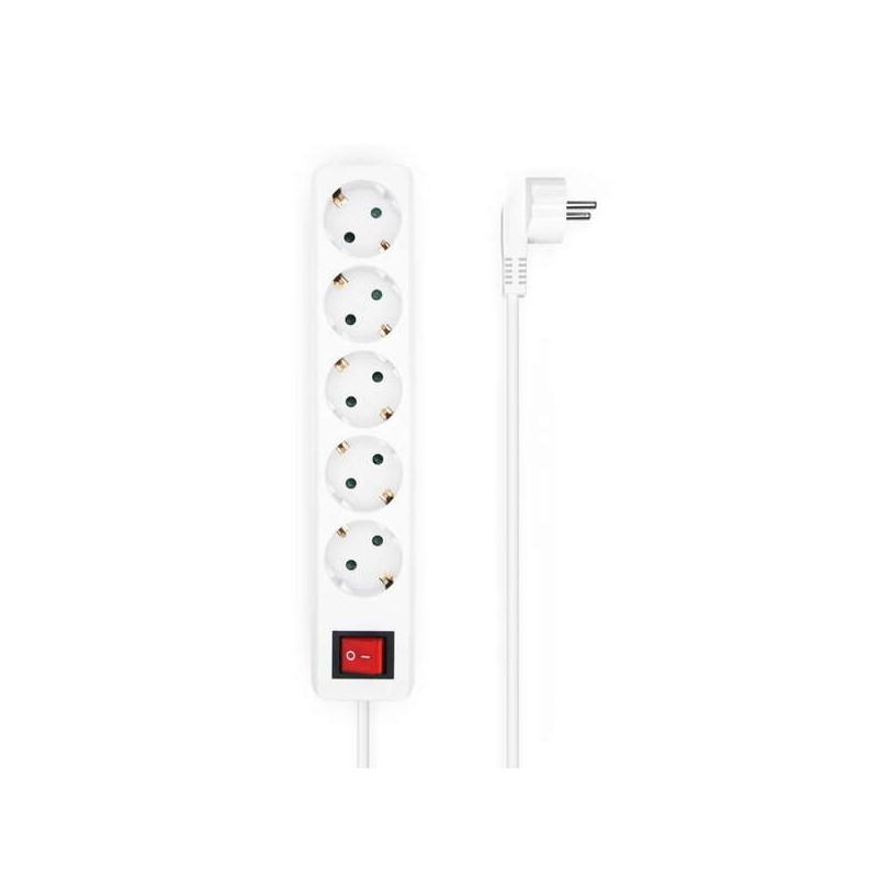 Aisens Power Strip with 5 Schuko Outlets with 1,4m Cable - On/Off Switch - Child Protection - White Color