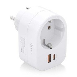 Aisens Multifunction Wall Power Strip with 1 Outlet + 1xUSB-C 20W PD3,0 - 1xUSB-A 20W QC3,0 - White