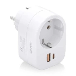 Extensão de parede multifuncional Aisens com 1 tomada + 1xUSB-C 20W PD3.0 - 1xUSB-A 20W QC3.0 - Branco