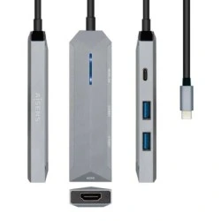 Aisens USB-C Dock 4 in 1 - USB-C to 1xHDMI - 2xUSB - 1xPD - 15cm - Color Gray