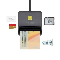 Aisens DNI Smart Card Reader with SIM Card Reader - SD - Micro SD - MMC - RS-MMC - MMC Micro - Black Color