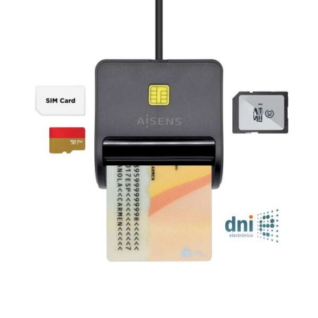 Aisens DNI Smart Card Reader with SIM Card Reader - SD - Micro SD - MMC - RS-MMC - MMC Micro - Black Color