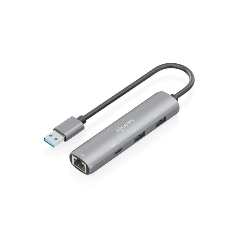 Aisens ASUC-4P035-GR Adaptateur Réseau USB 3.0 vers Gigabit Ethernet + Hub 1xUSB-C et 2xUSB-A 3.0 - 15cm - Gris