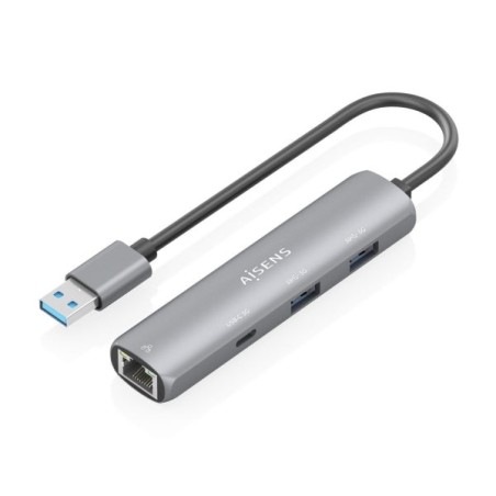 Aisens ASUC-4P035-GR Adaptateur Réseau USB 3.0 vers Gigabit Ethernet + Hub 1xUSB-C et 2xUSB-A 3.0 - 15cm - Gris