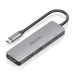 Aisens USB-C Dock 5 em 1 - USB-C para 1xHDMI - 2xUSB-A - 1xUSB-C - 1xUSB-C PD 100W - 15cm - Cor Cinza