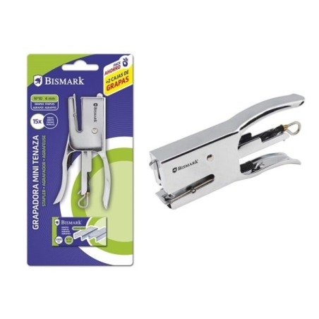 Bismark Mini Pince Agrafeuse Chrome + 2000 Agrafes - Capacité d'agrafage 15 Feuilles - Design Ergonomique - Haute Durabilité