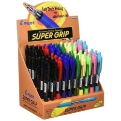 Pilot Présentoir de 60 Stylos à Bille Rétractables SuperGrip - Pointe Ronde 1.0mm - Trait 0.27mm - Encre à l'Huile - Grip