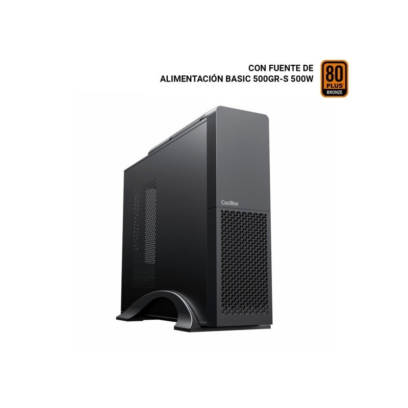 CoolBox T313 Slim Micro ATX Tower Case, Mini ITX - HDD Size 2,5", 3,5" - USB 3,0, USB-C - 500W Power Supply - Black Color