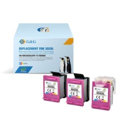 G&G HP 302XL Color Pack de 3 Tinteiros Remanufaturados - Eco Saver - Mostra Nível de Tinta - Substitui F6U67AE/F6U65AE