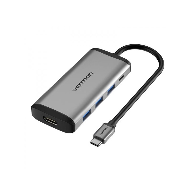 Vention Docking Station 5 in 1 USB-C to HDMI 4K/3xUSB3,0/PD100W - 0,15m - Color Gray