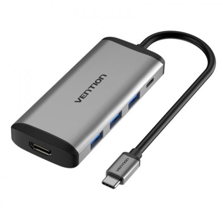 Vention Docking Station 5 in 1 USB-C to HDMI 4K/3xUSB3,0/PD100W - 0,15m - Color Gray