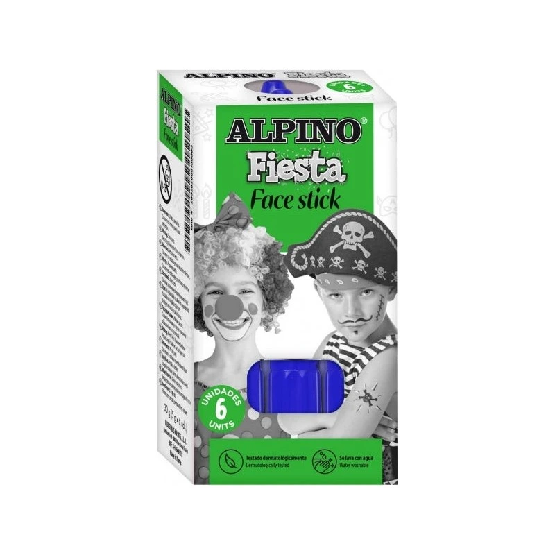 Pacote de bastões faciais Alpino Fiesta com 6 bastões de pintura facial - Sistema retrátil giratório - Lava com água - Testado