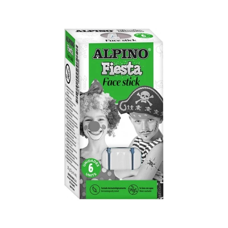 Alpino Fiesta Face Stick Pack con 6 Barritas de Pintura Facial - Sistema Retractil Giratorio - Se Lava con Agua - Testado