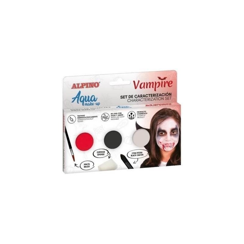 Alpino Aqua Make Up Set de Caracterizacion de Vampiros - 3 Polveras + Cera Negra + Pincel + Esponja
