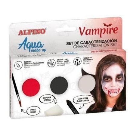 Alpino Aqua Make Up Set de Caracterizacion de Vampiros - 3 Polveras + Cera Negra + Pincel + Esponja