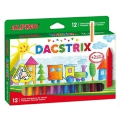 Alpino Dacstrix Pacote de 12 ceras semimoles coloridas - Formato triangular - Misturável - Não mancha - Cores sortidas