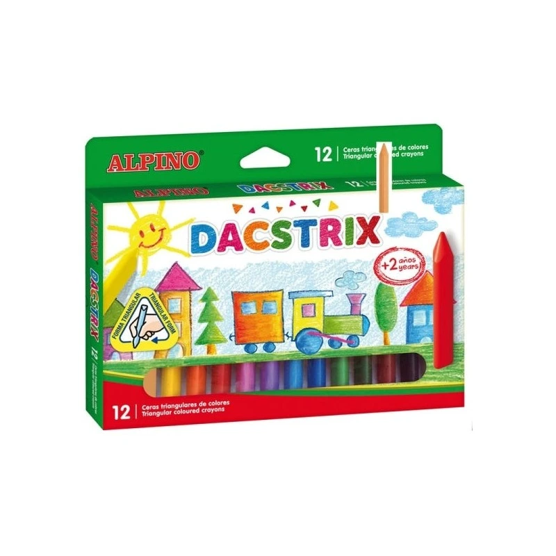 Alpino Dacstrix Pack de 12 Ceras Semiblandas de Colores - Forma Triangular - Mezclables - No Manchan - Colores Surtidos