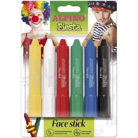 Alpino Fiesta Face Stick Pack con 6 Barritas de Pintura Facial - Sistema Retractil Giratorio - Se Lava con Agua - Testado