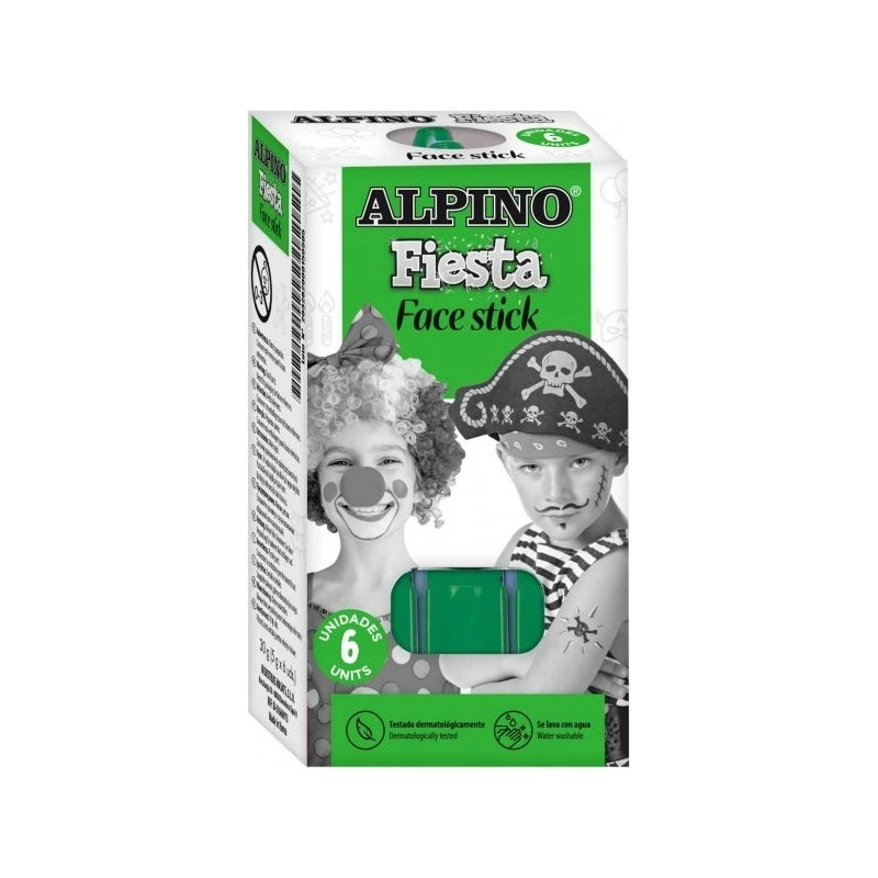 Alpino Fiesta Face Stick Pack with 6 Facial Paint Sticks - Rotating Retractable System - Washes with Water - Dermatologically