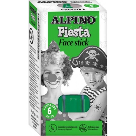 Alpino Fiesta Face Stick Pack con 6 Barritas de Pintura Facial - Sistema Retractil Giratorio - Se Lava con Agua - Testado