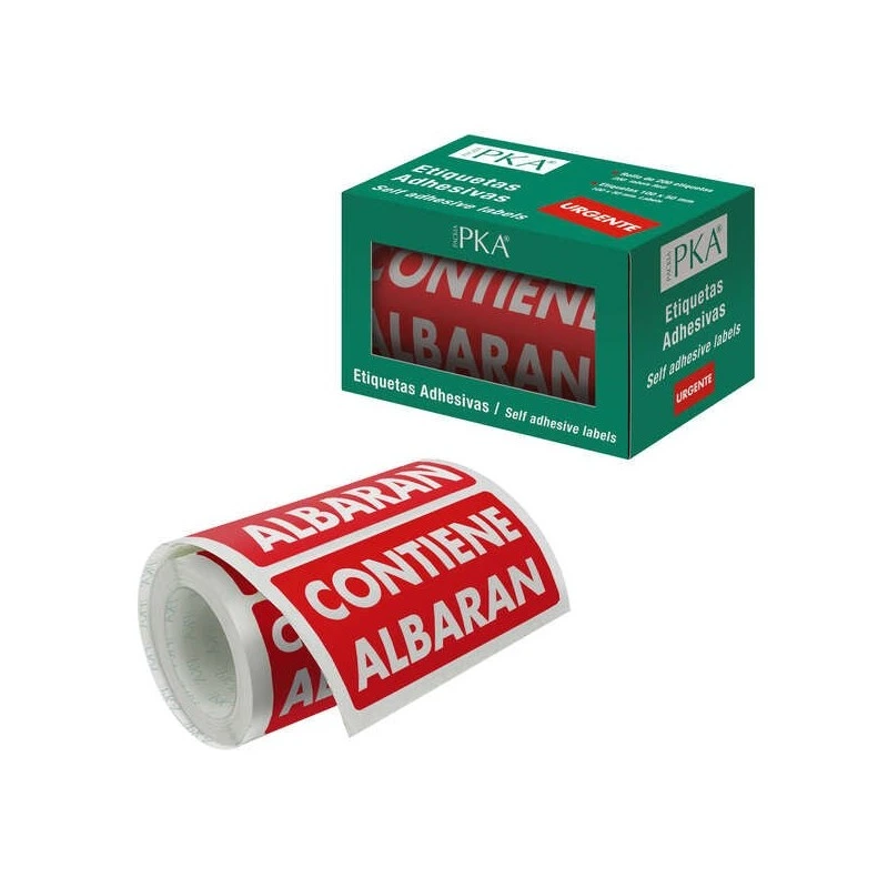 Dohe Rollo de 200 Etiquetas Adhesivas Contiene Albaran - 100x50mm - Letras Blancas sobre Fondo Rojo - Ideal para Expedicion de