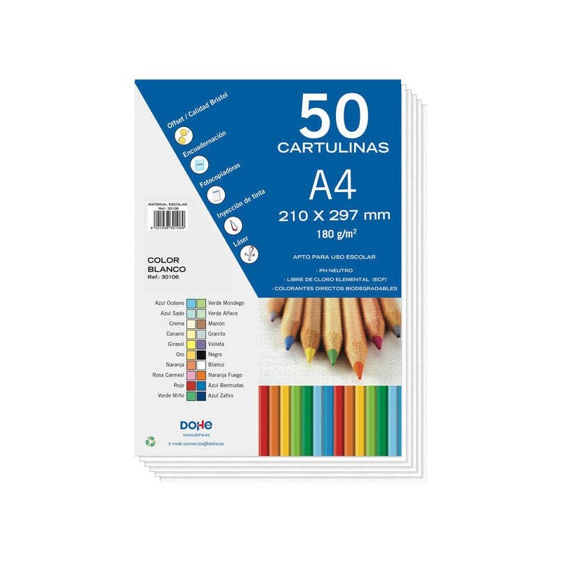 Dohe Pack de 50 Cartons de 180 g/m2 - Format A4 - PH Neutre - Sans Chlore Élémentaire - Coloris Blanc