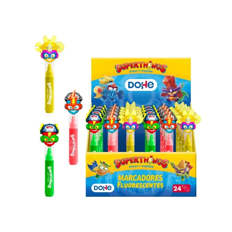 Présentoir Dohe Superthings avec 24 marqueurs fluorescents - Pointe biseautée - Forte surbrillance - Couleurs assorties