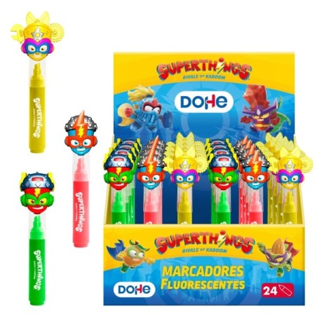 Présentoir Dohe Superthings avec 24 marqueurs fluorescents - Pointe biseautée - Forte surbrillance - Couleurs assorties