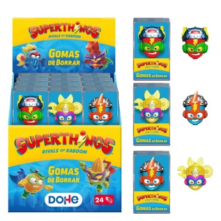 Dohe Superthings Display with 24 Erasers - Made of PVC - Resistant - Assorted Shapes