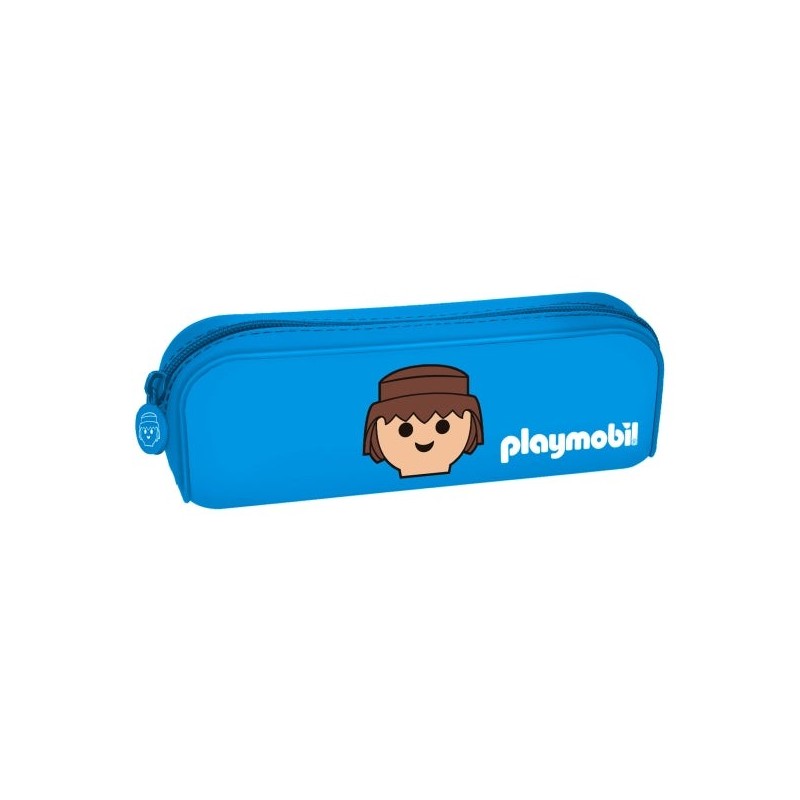 Dohe Playmobil Portatodo de Silicona - Cierre con Cremallera y Tirador de Goma - Color Azul