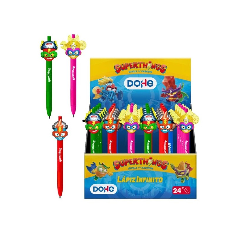 Présentoir Dohe Superthings avec 24 crayons Infinite - Pointe rétractable - Couleurs assorties