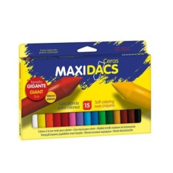 Alpino Maxidacs Pack de 15 Ceras Blandas para Niños - Tamaño Extra Grande 120mm x 14mm - Etiqueta Anti-Manchas - Ideal para