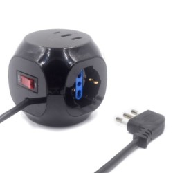 Ewent Power Strip with 6 Cube-Shaped Tabletop Outlets - 3 L/F Outlets (Schuko) - 2x USB-A - 1x USB-C - Flat Angled Italian Plug