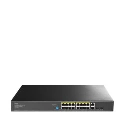 Cudy Switch 20 portas - Capacidade de comutação de 40 Gbps - 16x RJ45 PoE+ - 2x RJ45 GbE - 2x Gigabit SFP - Reinicialização