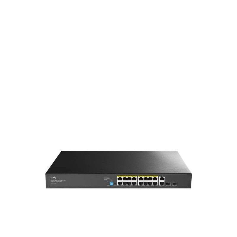 Cudy Switch 20 Ports - Capacité de commutation 40Gbps - 16x RJ45 PoE+ - 2x RJ45 GbE - 2x Gigabit SFP - Redémarrage automatique