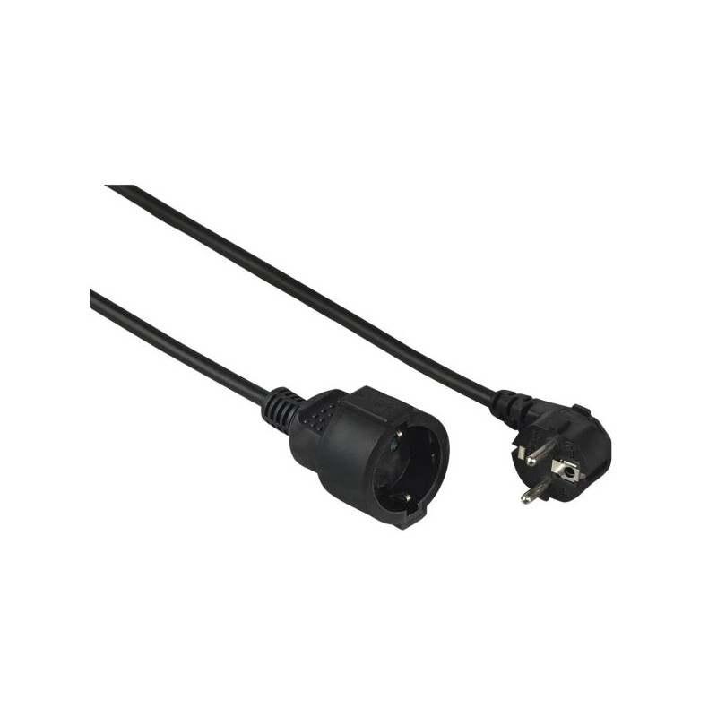 Hama Cable de Alimentacion Alargador Acodado - Potencia Maxima 3680W - Longitud 2m - Seccion 1.5mm2 - Schuko CEE7 - Color Black