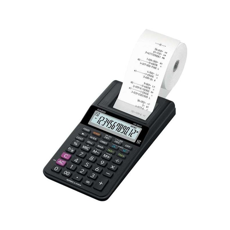 Casio HR-8RCE Compact Desktop Printing Calculator - 12 Digit Display - 2 Lines per Second Printing - Black